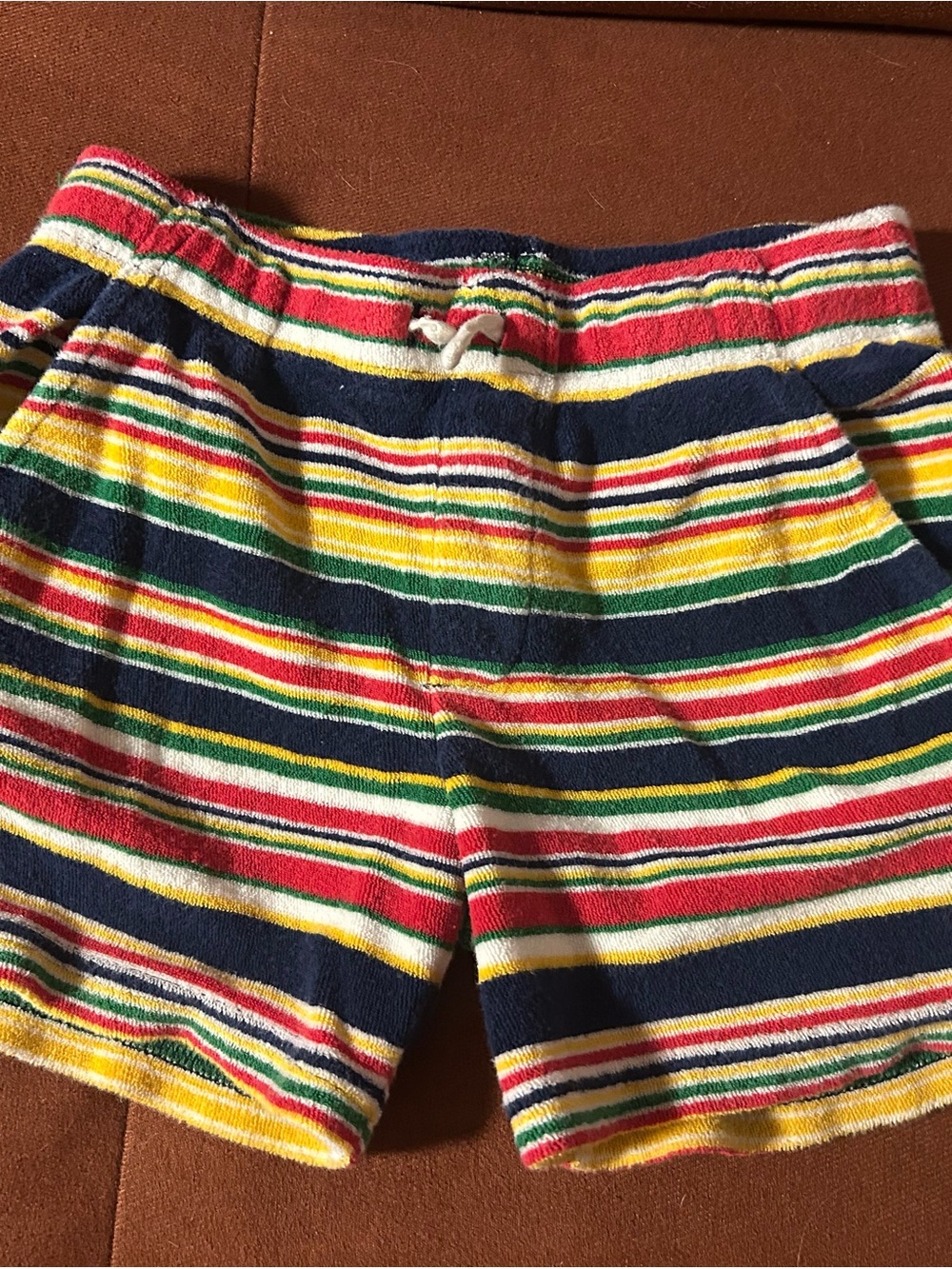 Kids Multicolor Striped Terry Shorts - Navy, Red, Yellow, Green